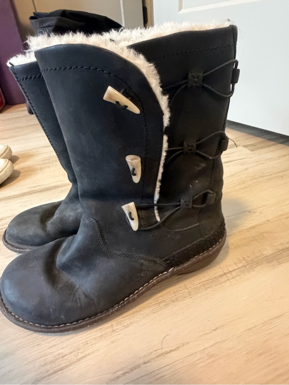 Ugg Women's Black Faux-Fur Lined Winter Boots